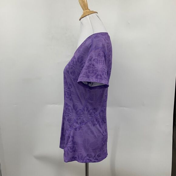 Rei Top Womens S Small Heliotrope V Neck Abstract Short Sleeve Stretch Outdoor - Picture 5 of 12